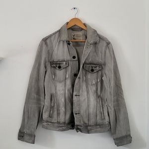 American Eagle light gray vintage distressed jean jacket.